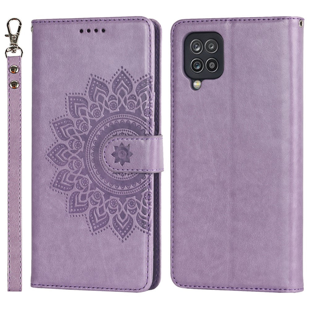 Til Samsung Galaxy A42 5G R61 Tekstur Fældet Sømmønster Præget PU-læder Telefoncover med Stativpung