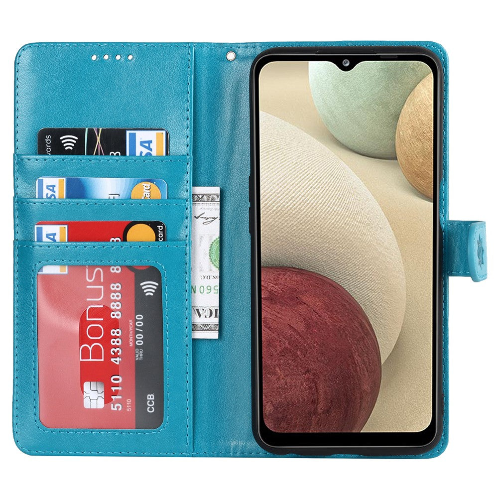 Samsung Galaxy A12 R61 Texturerad Felled Seam PU-läder + TPU Stativ mobilskal Mönster Präglat Plånboksfodral
