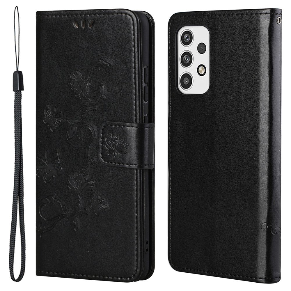 For Samsung Galaxy A23 5G (Global Version) Imprinting Butterfly Flower PU Leather Wallet Phone Case Stand Cover