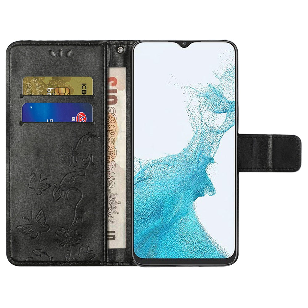 For Samsung Galaxy A23 5G (Global Version) Imprinting Butterfly Flower PU Leather Wallet Phone Case Stand Cover