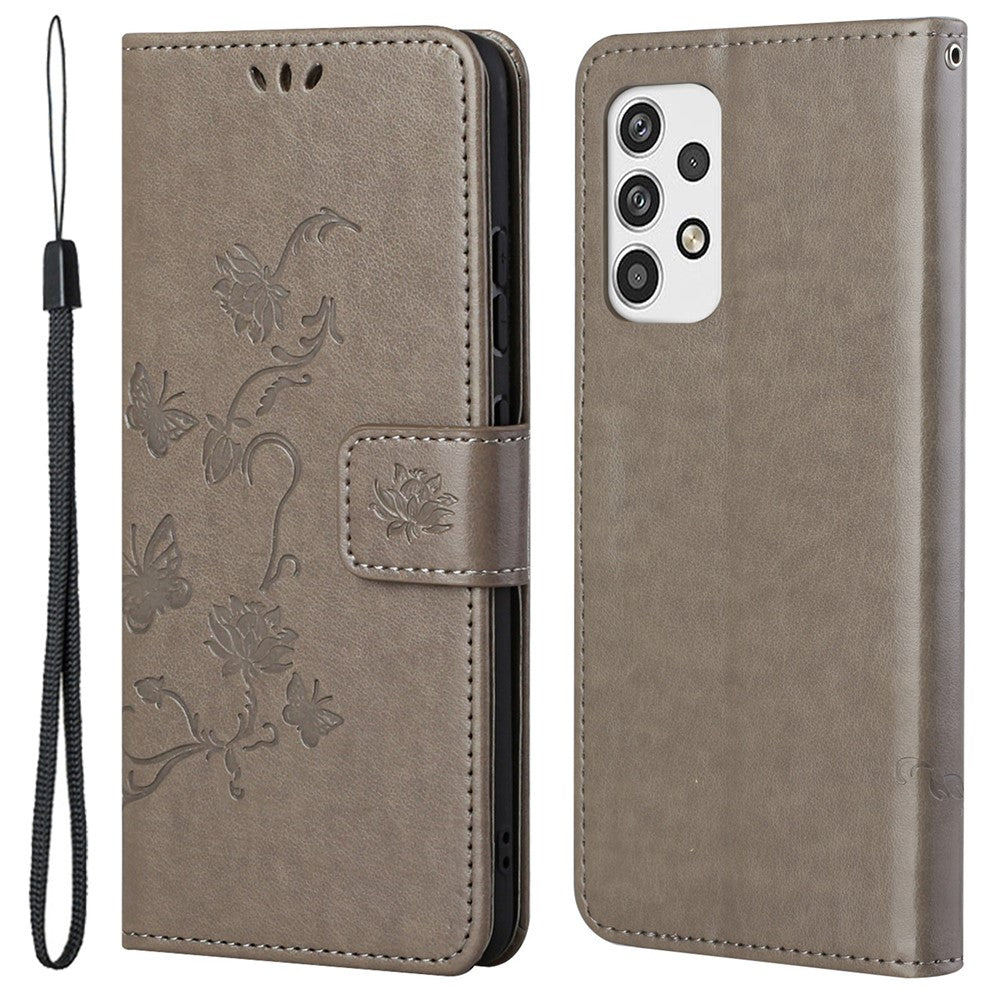 For Samsung Galaxy A23 5G (Global Version) Imprinting Butterfly Flower PU Leather Wallet Phone Case Stand Cover