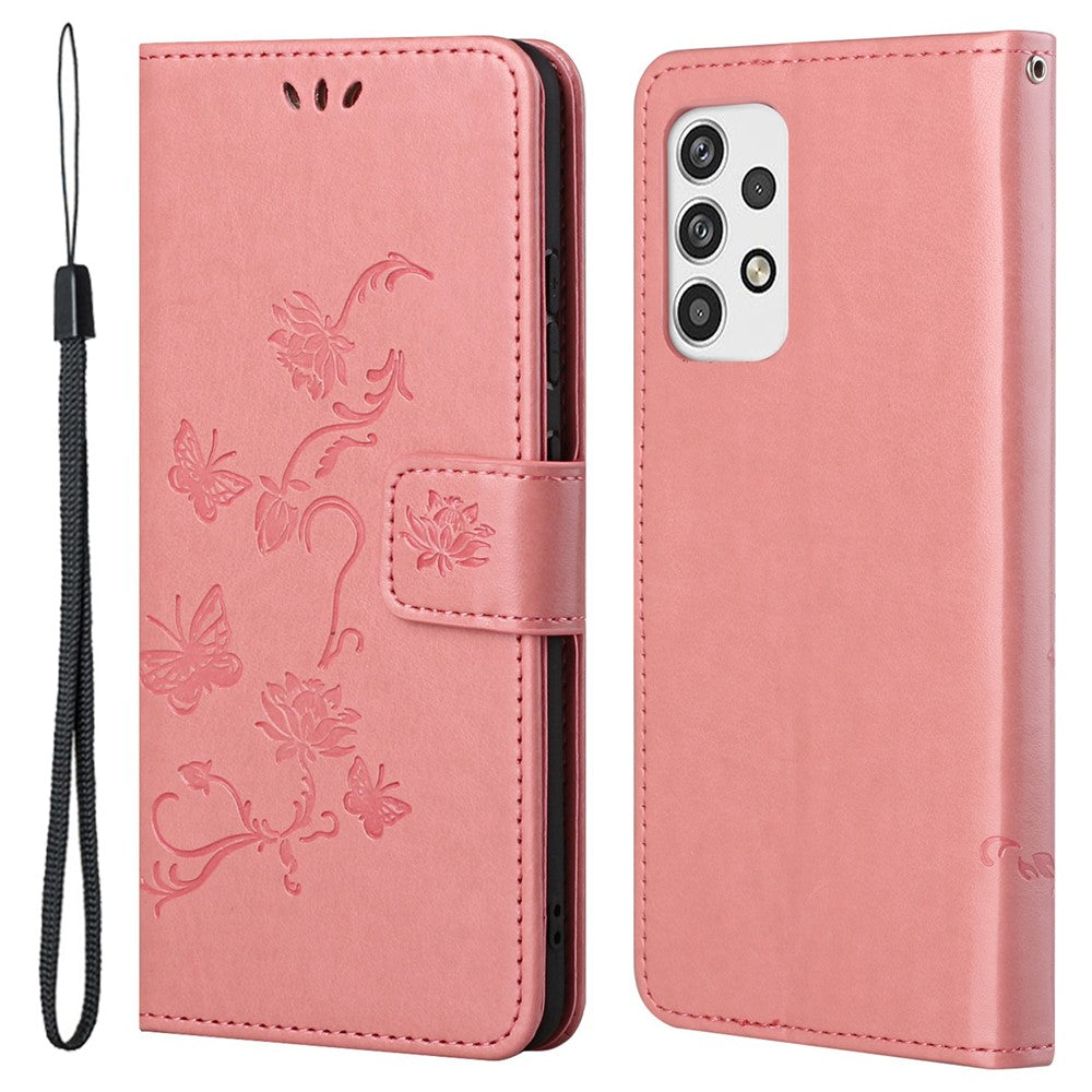 For Samsung Galaxy A23 5G (Global Version) Imprinting Butterfly Flower PU Leather Wallet Phone Case Stand Cover