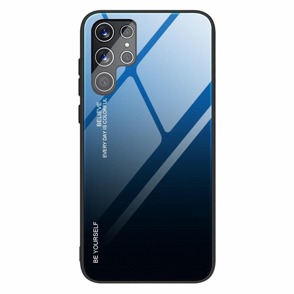 For Samsung Galaxy S22 Ultra 5G Gradient Color Tempered Glass Back + TPU Frame Mobile Phone Case