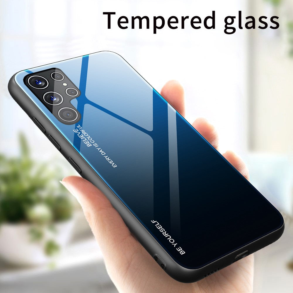 For Samsung Galaxy S22 Ultra 5G Gradient Color Tempered Glass Back + TPU Frame Mobile Phone Case