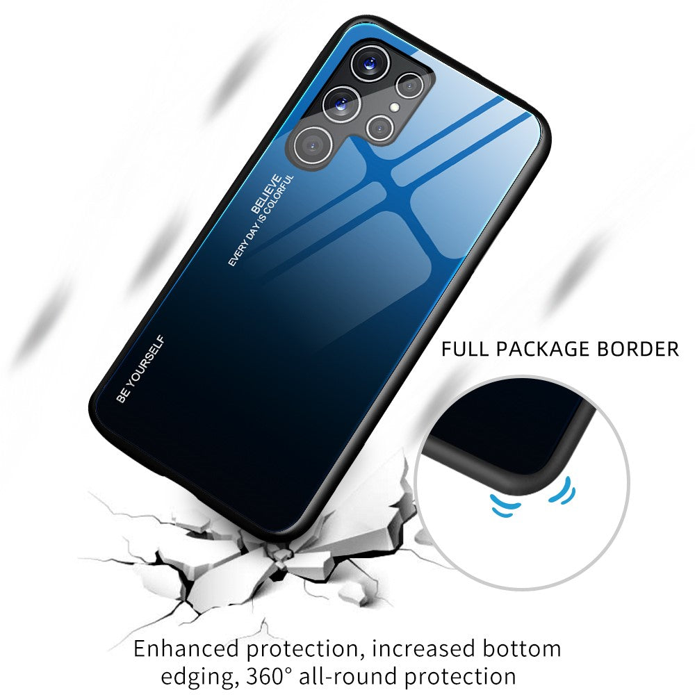 For Samsung Galaxy S22 Ultra 5G Gradient Color Tempered Glass Back + TPU Frame Mobile Phone Case