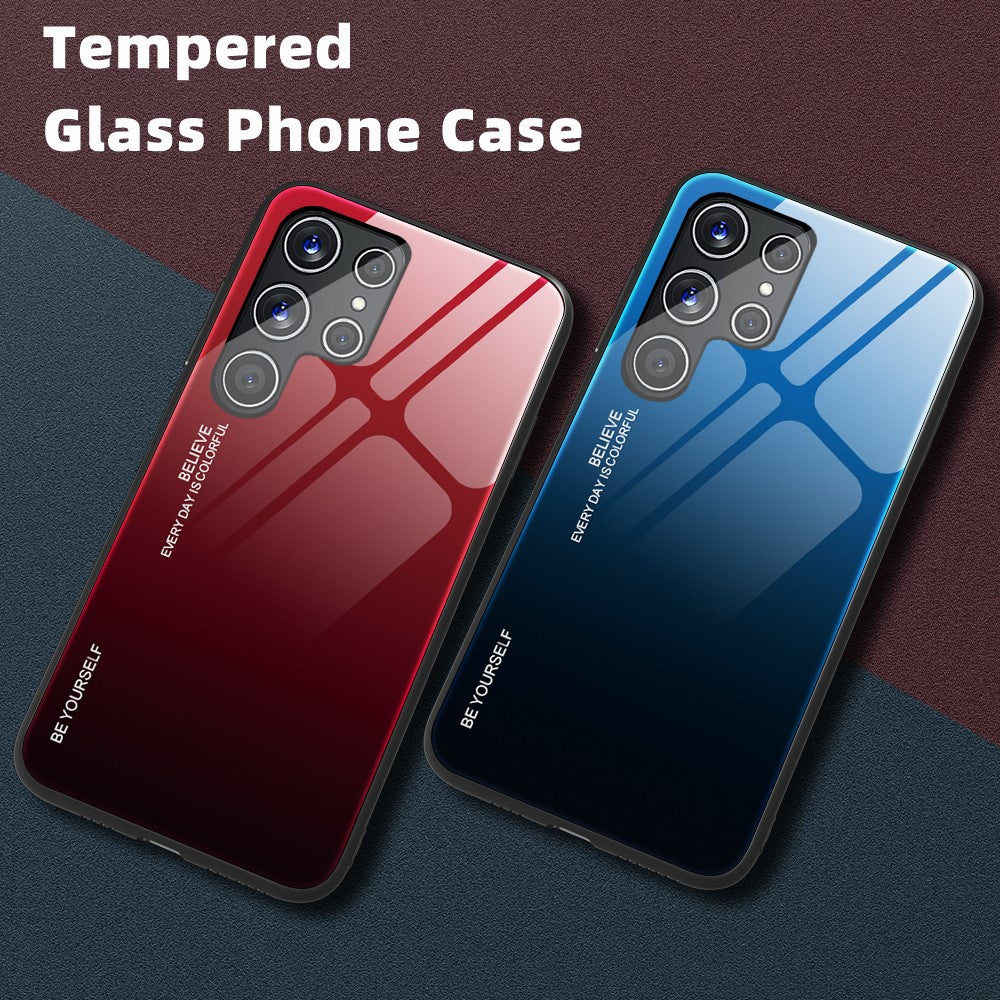 For Samsung Galaxy S22 Ultra 5G Gradient Color Tempered Glass Back + TPU Frame Mobile Phone Case