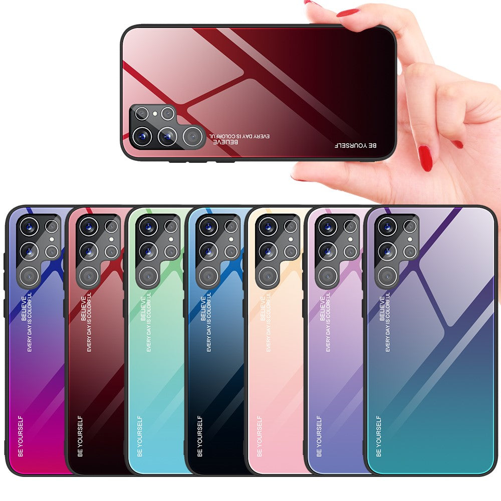 For Samsung Galaxy S22 Ultra 5G Gradient Color Tempered Glass Back + TPU Frame Mobile Phone Case