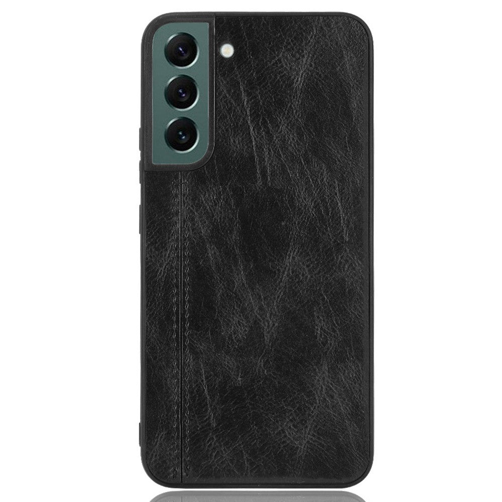 For Samsung Galaxy S22 5G Back Cover PU Leather Coated Hard PC + Soft TPU Business Stitching Case