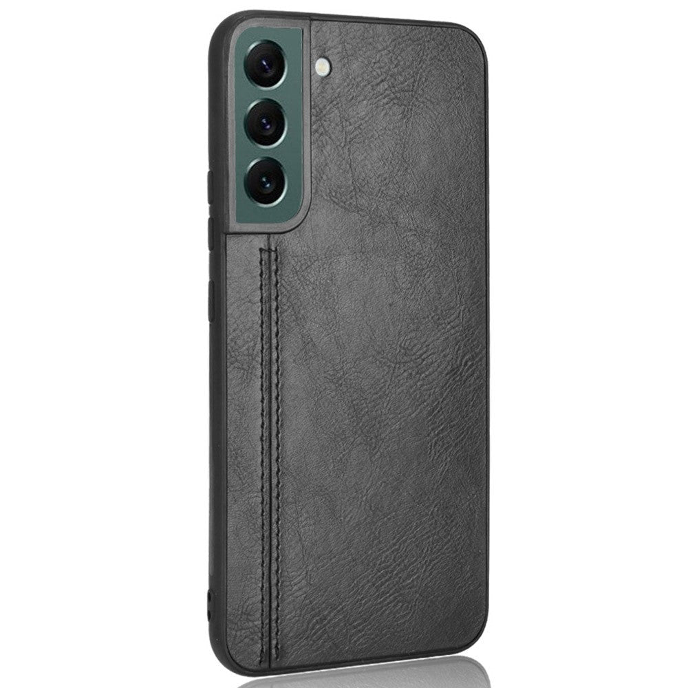 For Samsung Galaxy S22 5G Back Cover PU Leather Coated Hard PC + Soft TPU Business Stitching Case