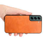 For Samsung Galaxy S22 5G Back Cover PU Leather Coated Hard PC + Soft TPU Business Stitching Case