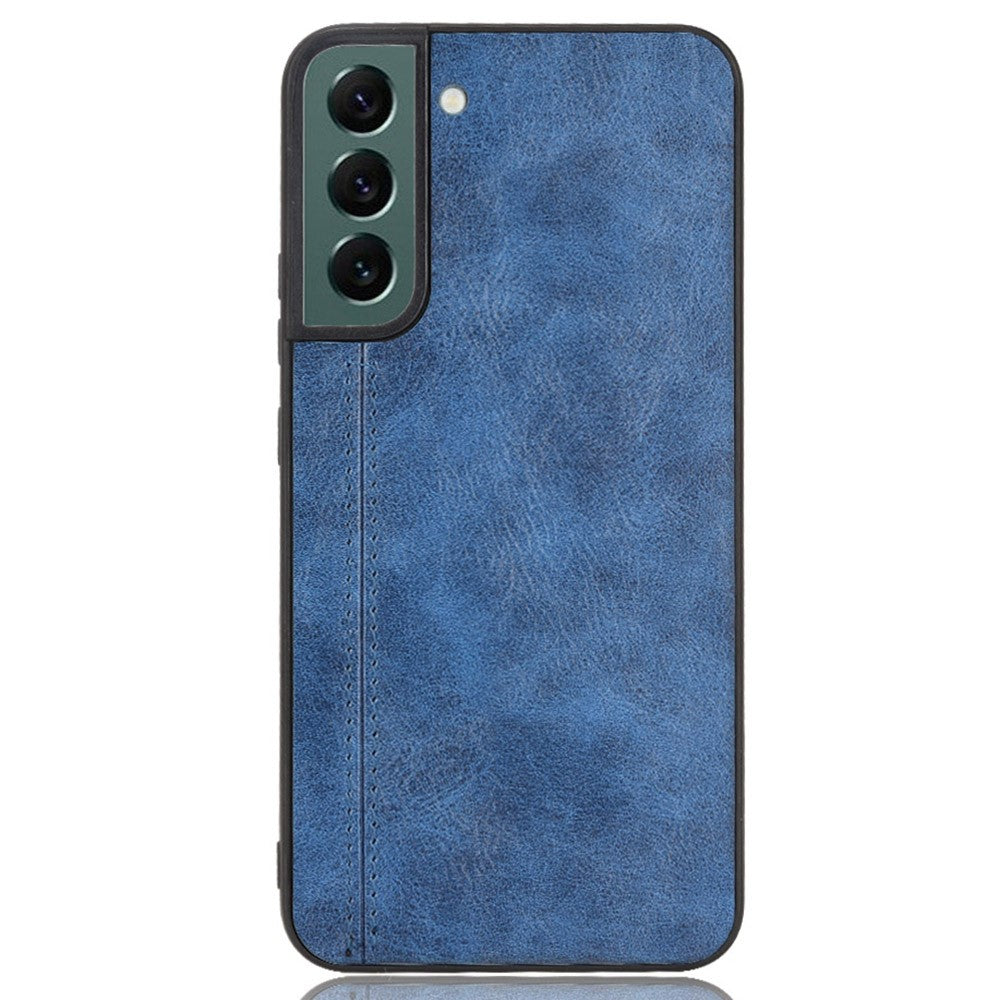 For Samsung Galaxy S22 5G Back Cover PU Leather Coated Hard PC + Soft TPU Business Stitching Case