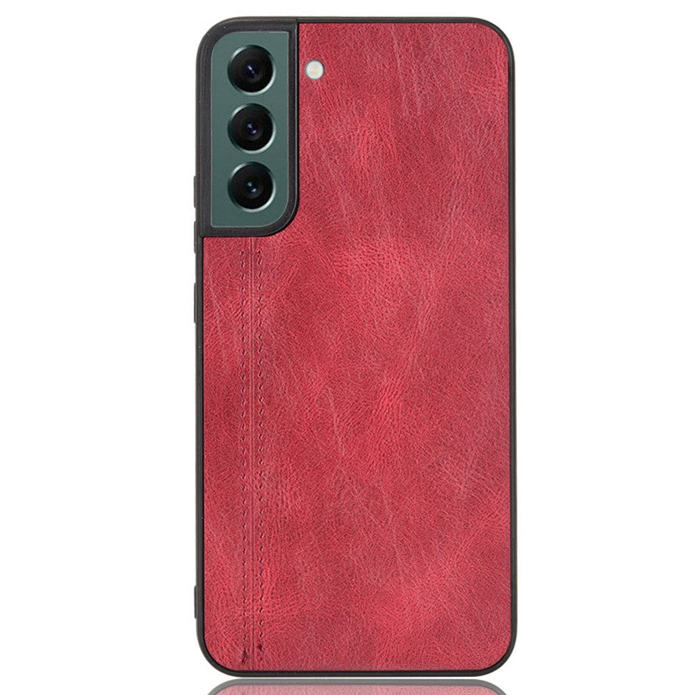 For Samsung Galaxy S22 5G Back Cover PU Leather Coated Hard PC + Soft TPU Business Stitching Case
