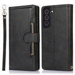For Samsung Galaxy S22+ 5G Wrist Strap Magnetic Clasp Split Leather Phone Stand Case Protector with Multiple Card Slots
