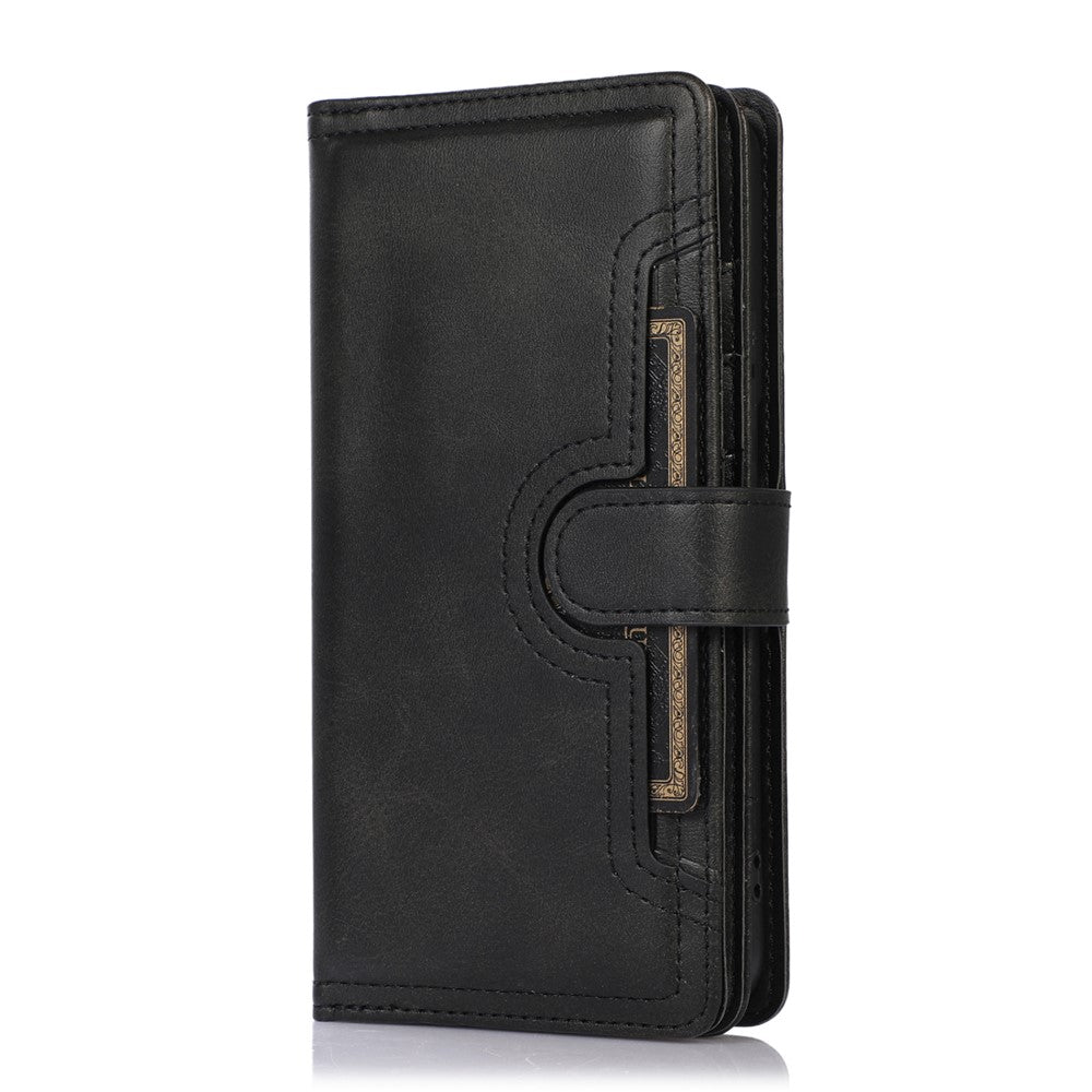 For Samsung Galaxy S22+ 5G Wrist Strap Magnetic Clasp Split Leather Phone Stand Case Protector with Multiple Card Slots