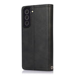 For Samsung Galaxy S22+ 5G Wrist Strap Magnetic Clasp Split Leather Phone Stand Case Protector with Multiple Card Slots