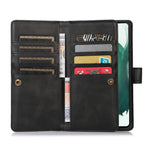 For Samsung Galaxy S22+ 5G Wrist Strap Magnetic Clasp Split Leather Phone Stand Case Protector with Multiple Card Slots