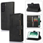 For Samsung Galaxy S22+ 5G Wrist Strap Magnetic Clasp Split Leather Phone Stand Case Protector with Multiple Card Slots