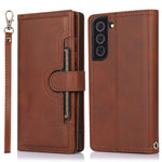 For Samsung Galaxy S22+ 5G Wrist Strap Magnetic Clasp Split Leather Phone Stand Case Protector with Multiple Card Slots