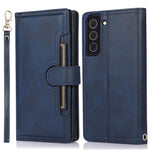 For Samsung Galaxy S22+ 5G Wrist Strap Magnetic Clasp Split Leather Phone Stand Case Protector with Multiple Card Slots