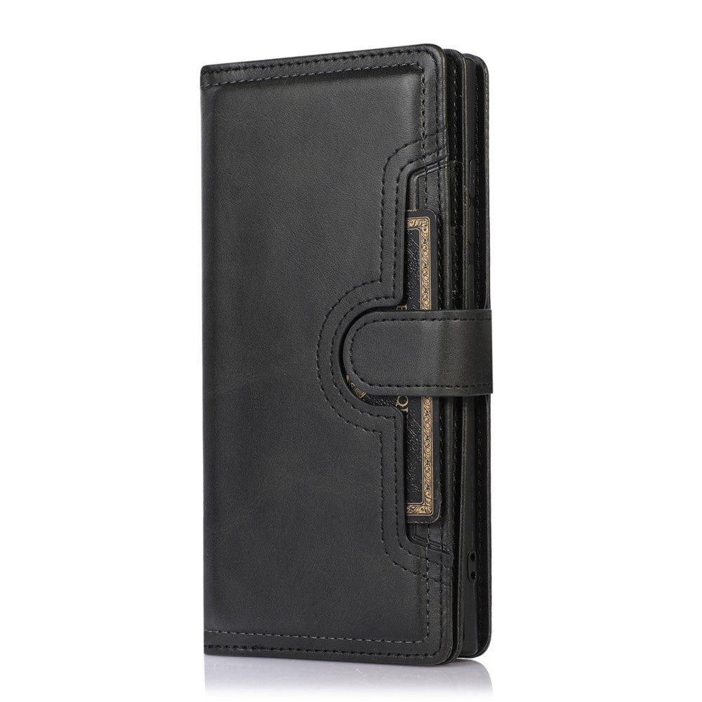 For Samsung Galaxy S22 Ultra 5G Wrist Strap Magnetic Clasp Anti-fall Protection Case Split Leather Stand Phone Cover with Multiple Card Slots