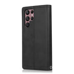 For Samsung Galaxy S22 Ultra 5G Wrist Strap Magnetic Clasp Anti-fall Protection Case Split Leather Stand Phone Cover with Multiple Card Slots