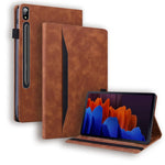 Til Samsung Galaxy Tab S9+ / S8+ / S7+ PU-læder flip stand cover i pungdesign til erhverv, tablet-etui med blyantsholder og automatisk vågne-/dvalefunktion