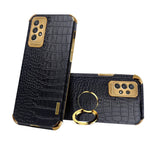 Crocodile Texture PU Leather Coated TPU Case for Samsung Galaxy A33 5G, 6D Electroplated Phone Cover with Ring Kickstand