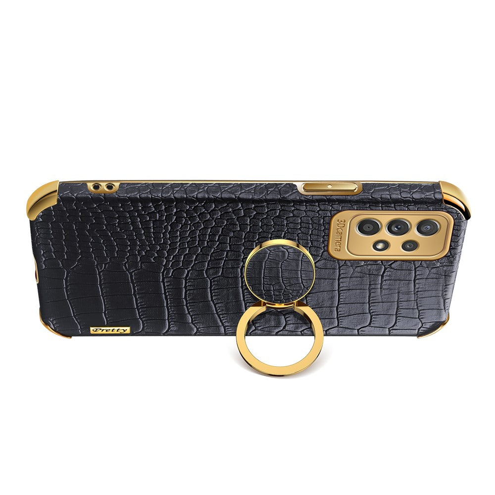 Crocodile Texture PU Leather Coated TPU Case for Samsung Galaxy A33 5G, 6D Electroplated Phone Cover with Ring Kickstand