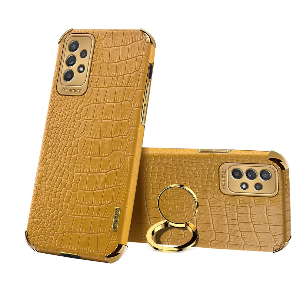 Crocodile Texture PU Leather Coated TPU Case for Samsung Galaxy A33 5G, 6D Electroplated Phone Cover with Ring Kickstand