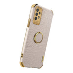 For Samsung Galaxy A73 5G 6D Electroplated Crocodile Texture Case Rotating Finger Ring Kickstand Leather Coated TPU Phone Shell Case