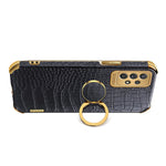 For Samsung Galaxy A73 5G 6D Electroplated Crocodile Texture Case Rotating Finger Ring Kickstand Leather Coated TPU Phone Shell Case
