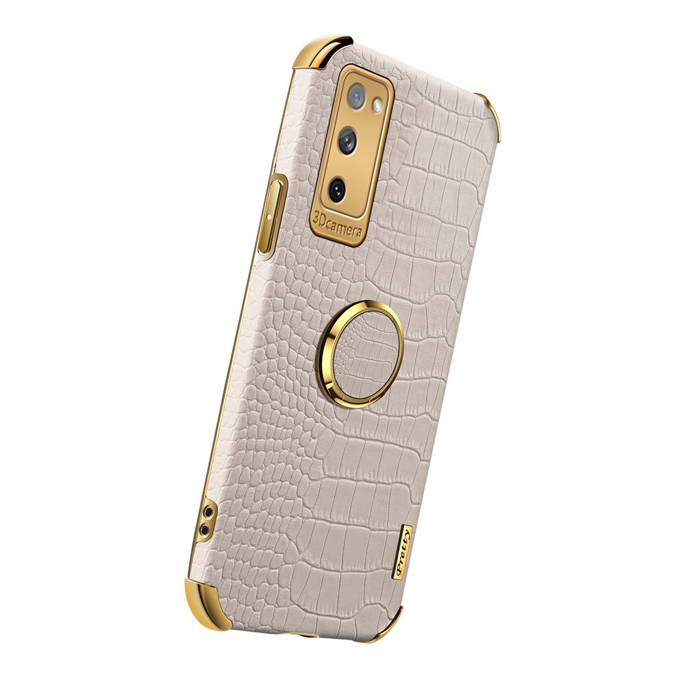 For Samsung Galaxy S20 FE 2022/S20 FE/S20 FE 5G/S20 Lite Crocodile Texture 6D Electroplated PU Leather Coated TPU Phone Case Cover with Ring Kickstand