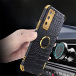 For Samsung Galaxy S20 FE 2022/S20 FE/S20 FE 5G/S20 Lite Crocodile Texture 6D Electroplated PU Leather Coated TPU Phone Case Cover with Ring Kickstand