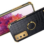 For Samsung Galaxy S20 FE 2022/S20 FE/S20 FE 5G/S20 Lite Crocodile Texture 6D Electroplated PU Leather Coated TPU Phone Case Cover with Ring Kickstand