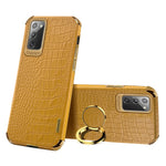 For Samsung Galaxy Note20 5G/4G 6D Electroplated Crocodile Texture Kickstand Phone Case PU Leather Coated TPU Shell