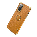 For Samsung Galaxy Note20 5G/4G 6D Electroplated Crocodile Texture Kickstand Phone Case PU Leather Coated TPU Shell