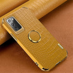For Samsung Galaxy Note20 5G/4G 6D Electroplated Crocodile Texture Kickstand Phone Case PU Leather Coated TPU Shell