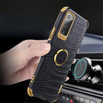 For Samsung Galaxy Note20 5G/4G 6D Electroplated Crocodile Texture Kickstand Phone Case PU Leather Coated TPU Shell