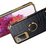 For Samsung Galaxy Note20 5G/4G 6D Electroplated Crocodile Texture Kickstand Phone Case PU Leather Coated TPU Shell