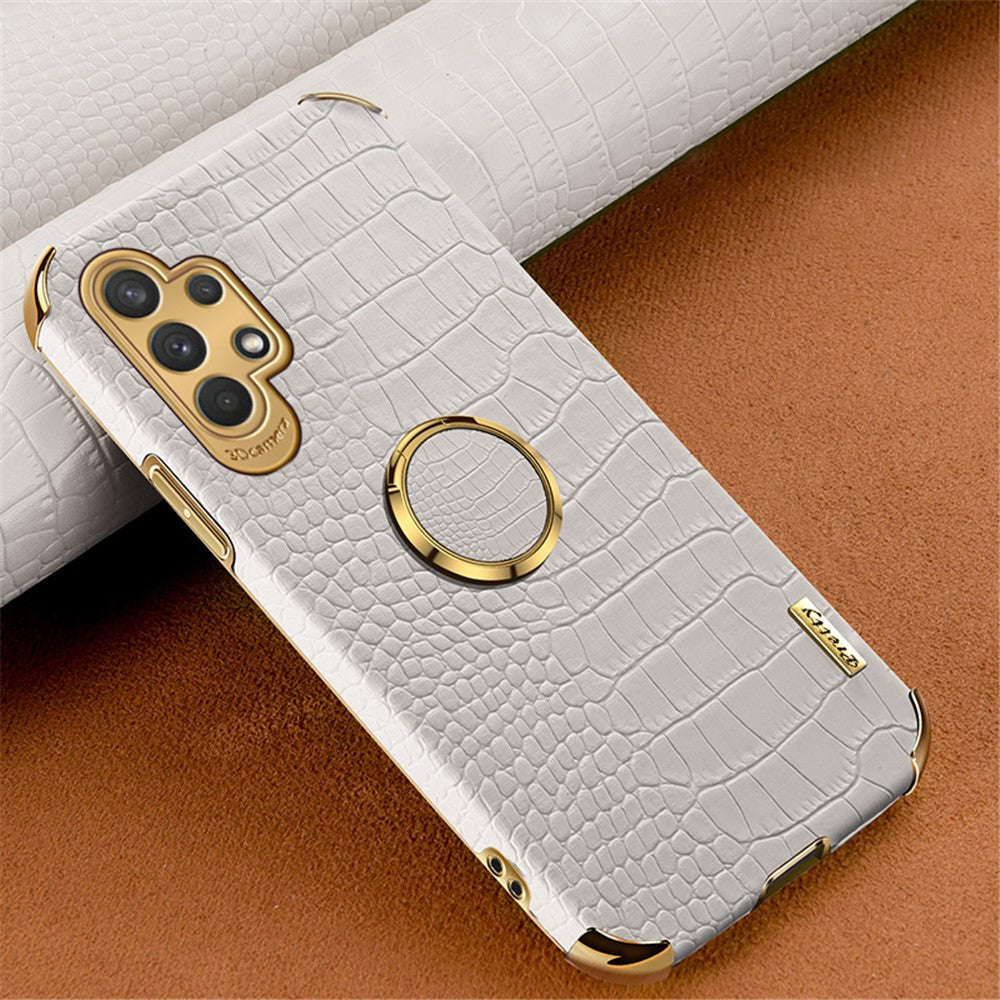 Til Samsung Galaxy A32 5G/M32 5G-cover med krokodilletekstur, PU-læder og TPU samt 6D galvaniseret støtteben
