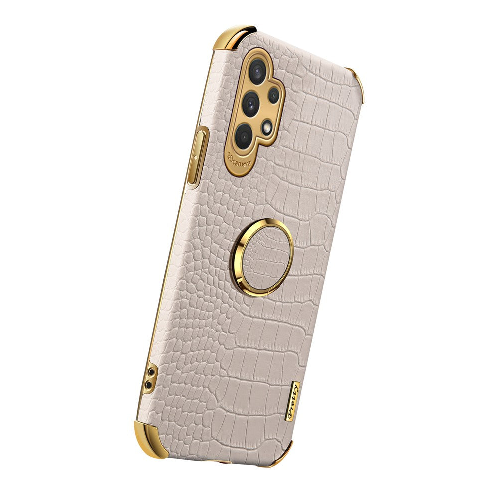 Til Samsung Galaxy A32 5G/M32 5G-cover med krokodilletekstur, PU-læder og TPU samt 6D galvaniseret støtteben