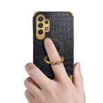 Til Samsung Galaxy A32 5G/M32 5G-cover med krokodilletekstur, PU-læder og TPU samt 6D galvaniseret støtteben