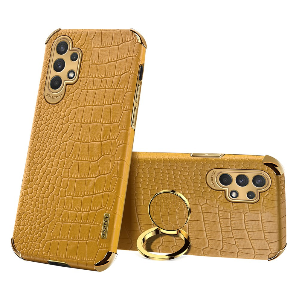 Til Samsung Galaxy A32 5G/M32 5G-cover med krokodilletekstur, PU-læder og TPU samt 6D galvaniseret støtteben