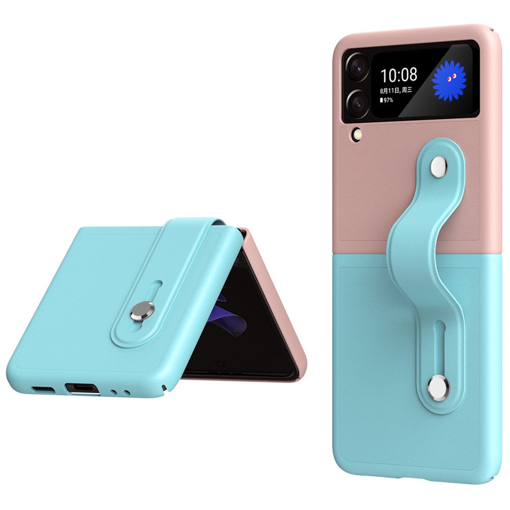 For Samsung Galaxy Z Flip3 5G Contrasting Color Design Folding Phone Case with Wristband Kickstand