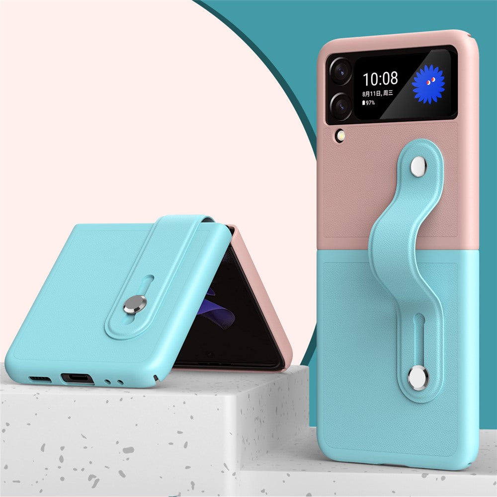 For Samsung Galaxy Z Flip3 5G Contrasting Color Design Folding Phone Case with Wristband Kickstand