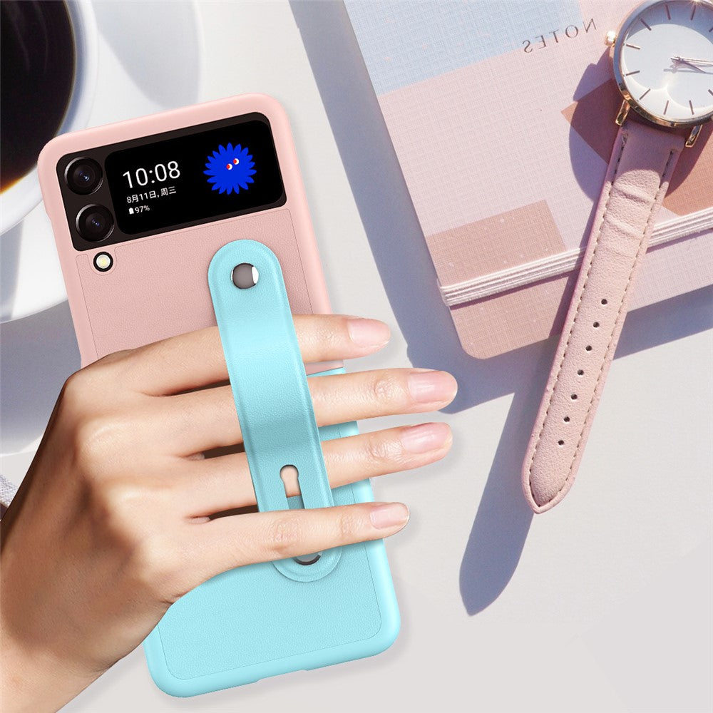 For Samsung Galaxy Z Flip3 5G Contrasting Color Design Folding Phone Case with Wristband Kickstand