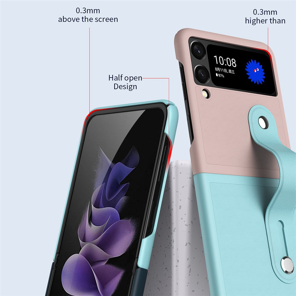 For Samsung Galaxy Z Flip3 5G Contrasting Color Design Folding Phone Case with Wristband Kickstand