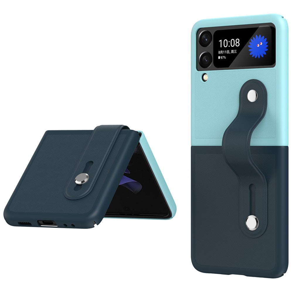 For Samsung Galaxy Z Flip3 5G Contrasting Color Design Folding Phone Case with Wristband Kickstand