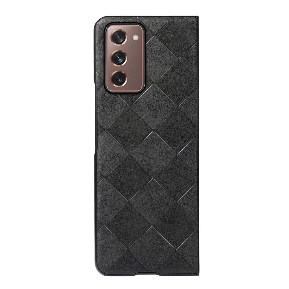 For Samsung Galaxy Z Fold2 5G PC+TPU Hybrid Phone Case Coated with Grid Texture PU Leather Phone Accessory