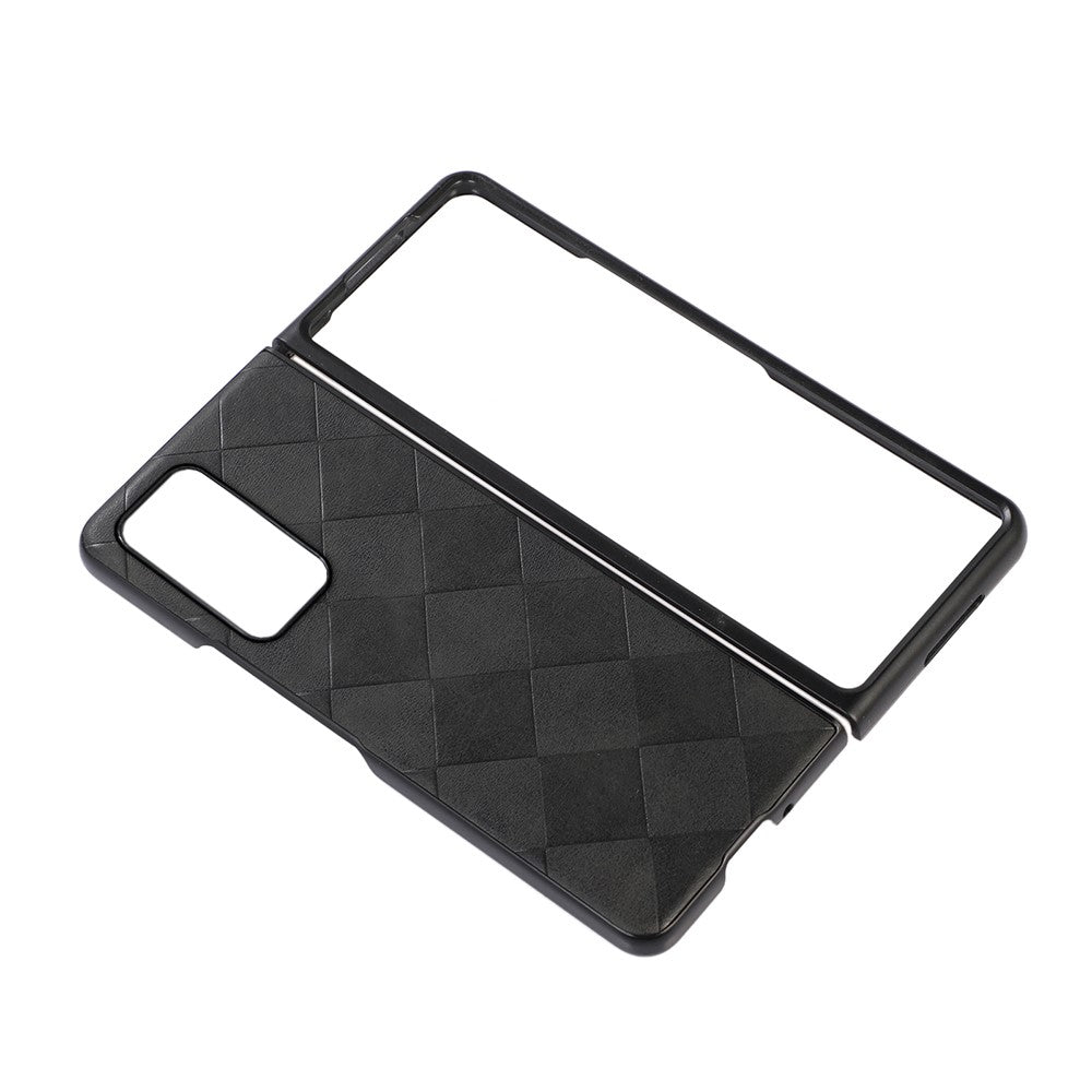 For Samsung Galaxy Z Fold2 5G PC+TPU Hybrid Phone Case Coated with Grid Texture PU Leather Phone Accessory